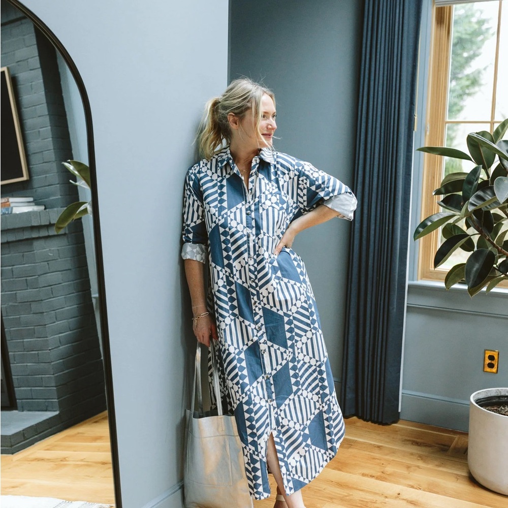 Anthropologie Maeve The Soren Long Sleeved Shirt Dress in Blue